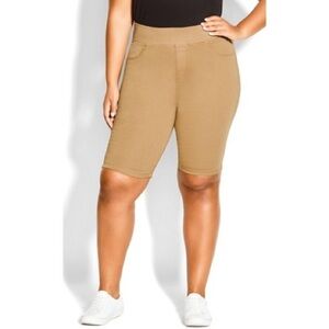Avenue Plus Size Butter Denim Pull On Shorts - Khaki in 20w